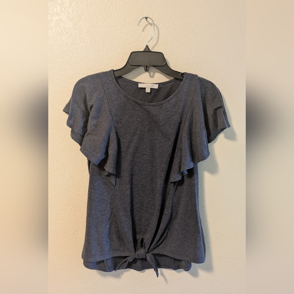 Ivy Ridge Ruffle Sleeve Tie-Front Top - Navy